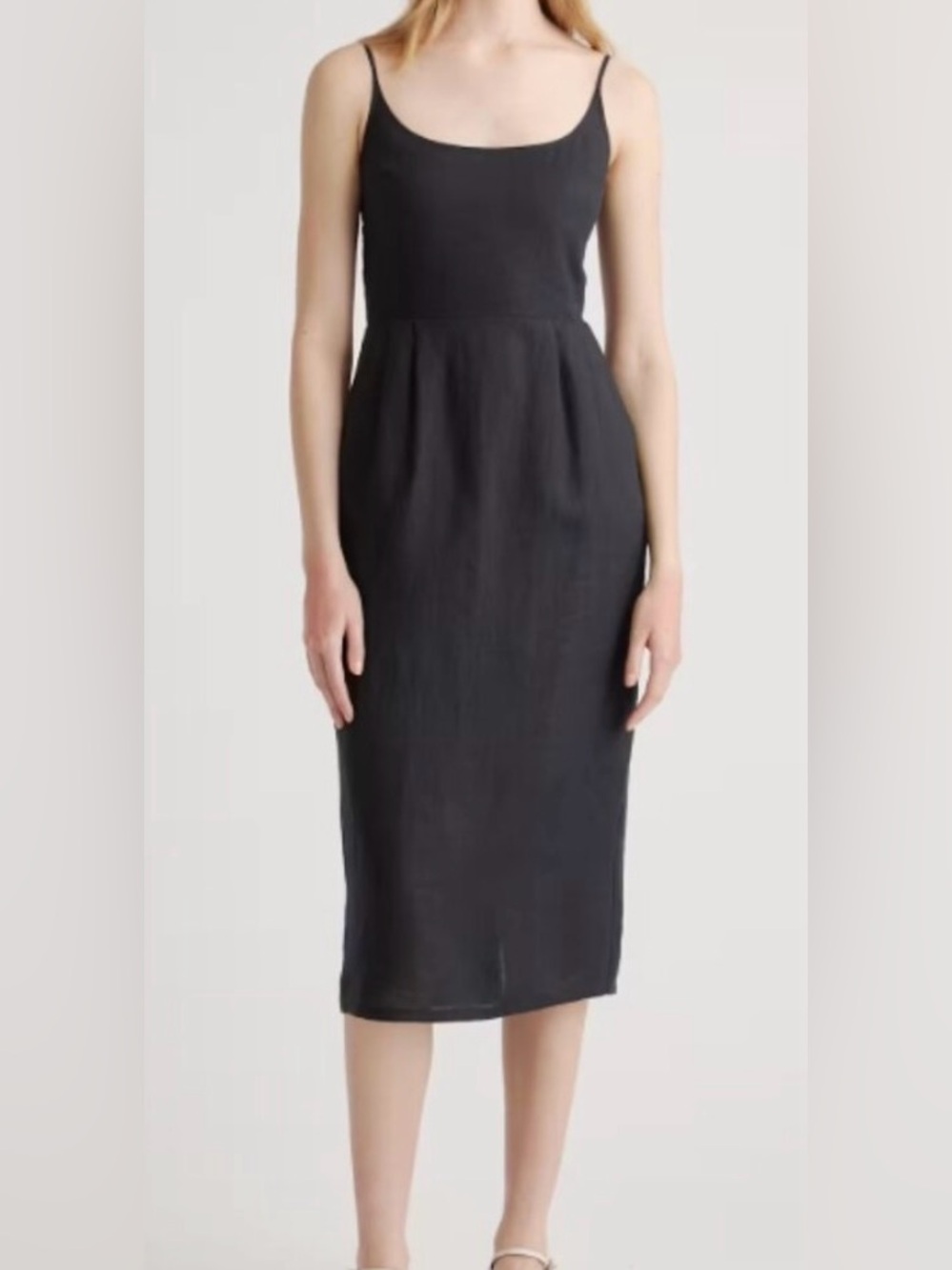 Quince 100% European Linen Scoop Neck Midi Dress Women Size M Black Summer